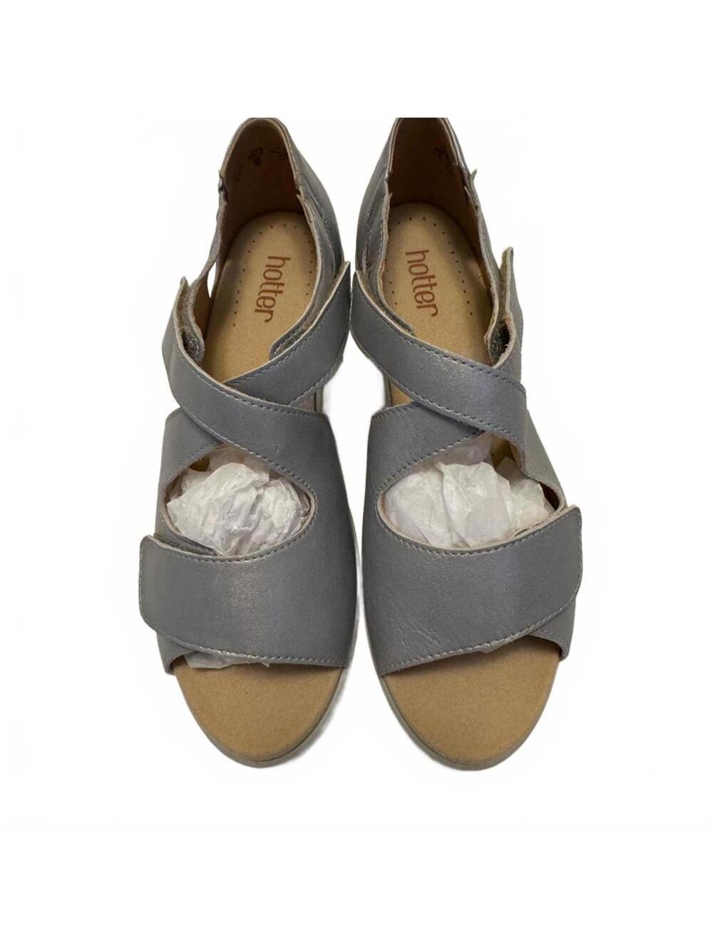 Hotter Riga Metallic silver Leather Peep Toe Sandals Size US 9 Adjustable